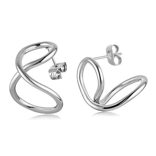 Infinity Twist Open Hoop Earrings, stainless steel, silver