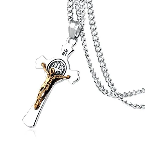 Benedict Crucifix Cross Pendant, stainless steel