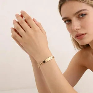 Dainty Religious Saint Bracelet, gold-plated steel, Figaro chain, gold, another view