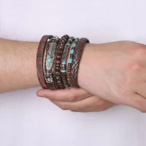 Braided Cuff Bracelet, leather, rope chain, another view