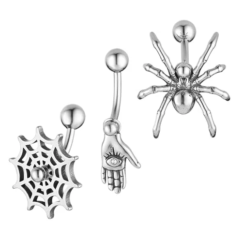 Belly Button Ring, stainless steel, pack of 3
