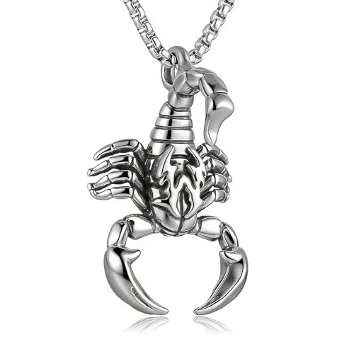 Scorpion Pendant, stainless steel, box chain, 22 in