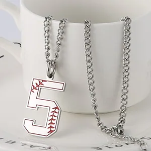 Baseball Initial Pendant, stainless steel, another view