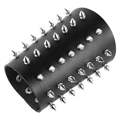 Metal Spike Studded Bracelet, leather, black