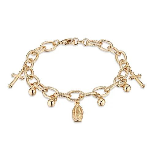 Dainty Bead Rosary, gold-plated steel, cable chain, gold