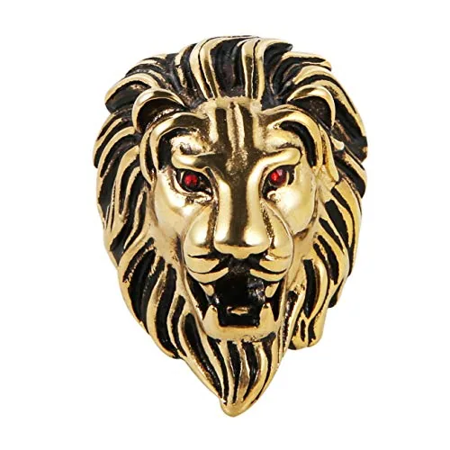 Lion Ring, stainless steel, red