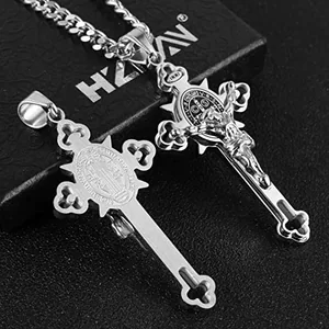 Benedict Crucifix Cross Pendant, stainless steel, another view