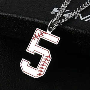 Baseball Initial Pendant, stainless steel, another view