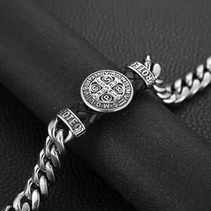 Benedict Cross Bracelet, stainless steel, Cuban chain, another view