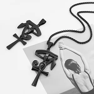 Coptic Ankh Pendant, stainless steel, Figaro chain, 24 in, gold, another view